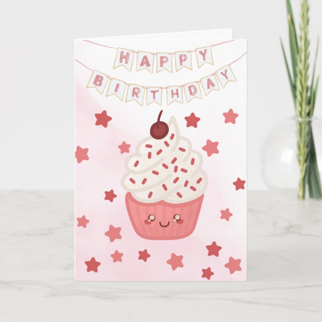 Tarjeta Feliz Cumpleaños Cupcake & Stars Feliz Cumpleaños  (Anverso)