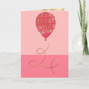 Tarjeta Feliz cumpleaños Cute Balón Rosa Typografía de oro