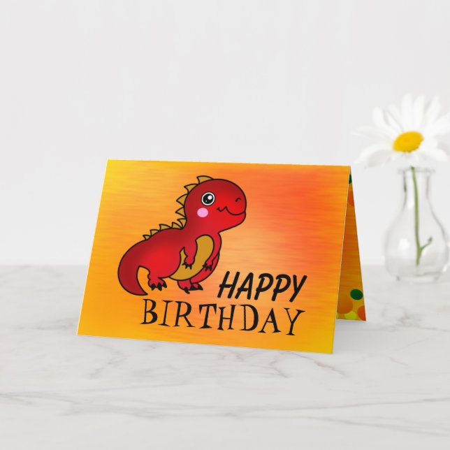 Tarjeta Feliz cumpleaños Cute Dinosaurio Rojo (Planta pequeña)