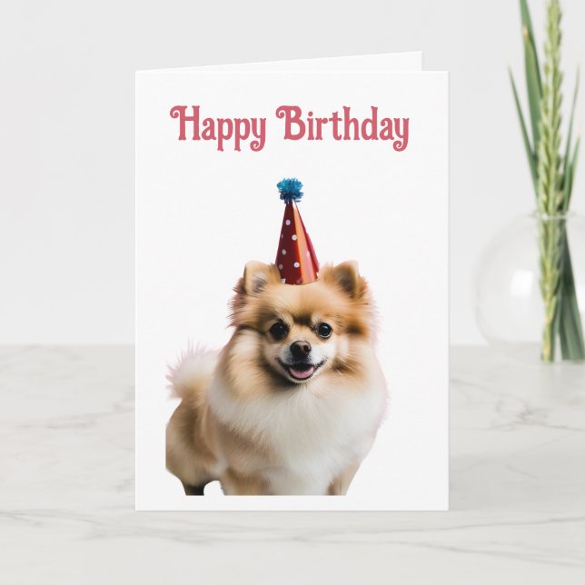 Tarjeta Feliz cumpleaños, Cute Pomeranian (Anverso)