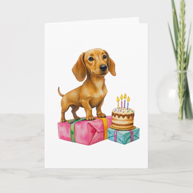 Tarjeta Feliz cumpleaños dachshund cachorro perro papá mam (Anverso)