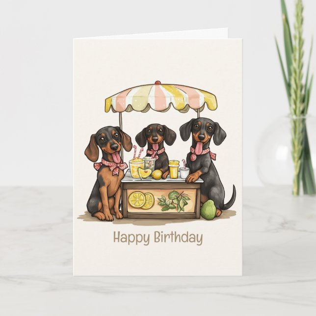 Tarjeta Feliz cumpleaños Dachshund Dogs Lemonade Stand (Anverso)
