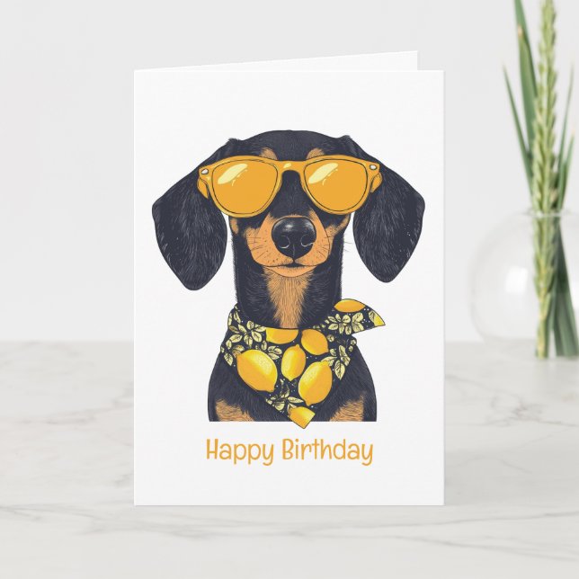 Tarjeta Feliz cumpleaños Dachshund Perro Gafas de sol Lemo (Anverso)