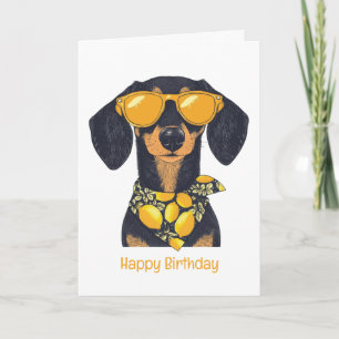 Tarjeta Feliz cumpleaños Dachshund Perro Gafas de sol Lemo