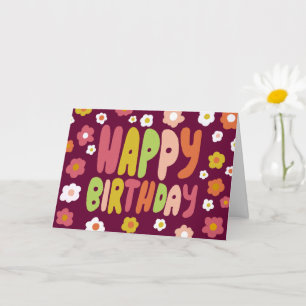 Tarjeta FELIZ CUMPLEAÑOS Daisies Bubble Letters PERSONALIZ