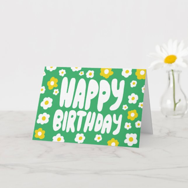 Tarjeta FELIZ CUMPLEAÑOS Daisies Bubble Letters PERSONALIZ (Planta pequeña)