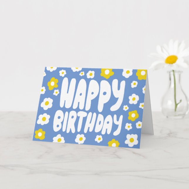 Tarjeta FELIZ CUMPLEAÑOS Daisies Bubble Letters PERSONALIZ (Planta pequeña)