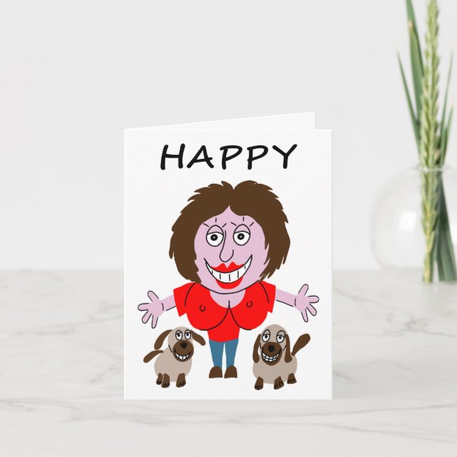 Tarjeta Feliz cumpleaños, dama con dos cachorros (Anverso)