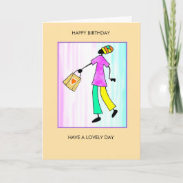 Tarjeta Feliz cumpleaños, dama de moda africana