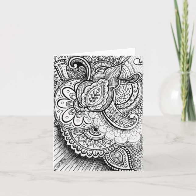 Tarjeta Feliz Cumpleaños Damask Mandala Indio En Blanco (Anverso)