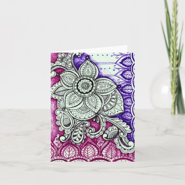 Tarjeta Feliz Cumpleaños Damask Mandala Indio En Blanco (Anverso)