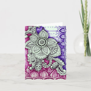 Tarjeta Feliz Cumpleaños Damask Mandala Indio En Blanco Po