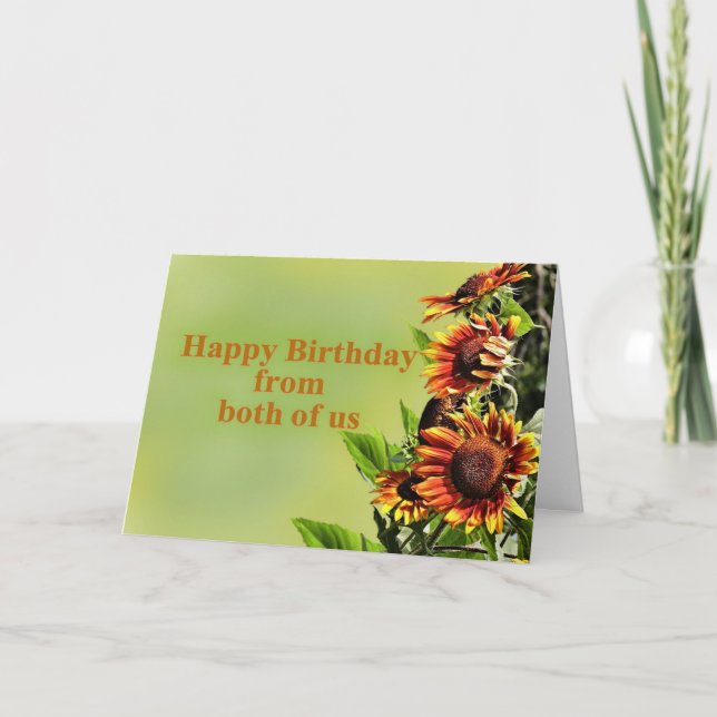 Tarjeta Feliz cumpleaños de ambos, girasoles (Anverso)