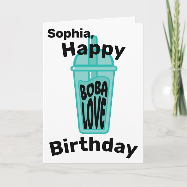 Tarjeta Feliz cumpleaños de amor de Boba Tea divertida y V (Anverso)