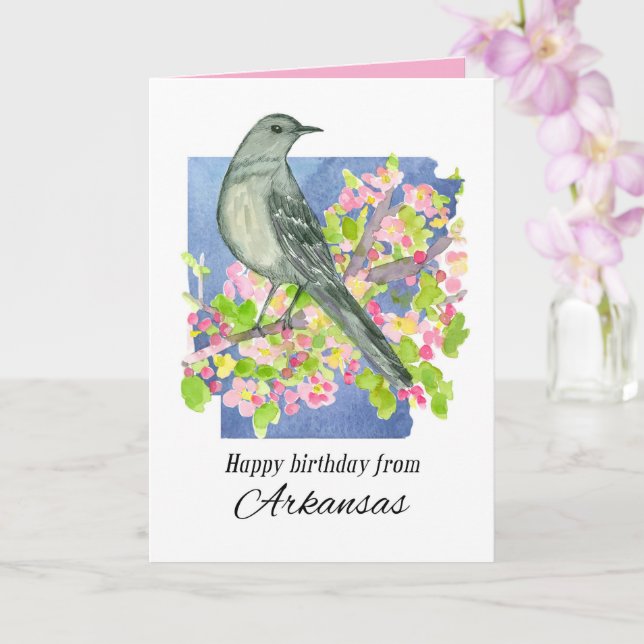 Tarjeta Feliz cumpleaños de Arkansas Mockingbird Flowers (Orquídea)