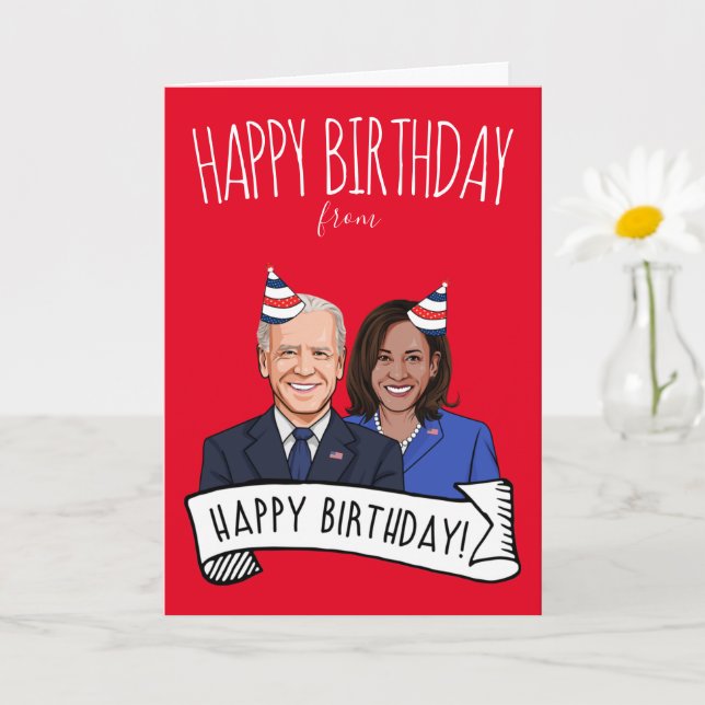 Tarjeta Feliz Cumpleaños de Biden Harris (Planta pequeña)
