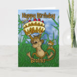 Tarjeta Feliz cumpleaños de Brother con la torta de la<br><div class="desc">Feliz cumpleaños de Brother con la torta de la tenencia del mono</div>