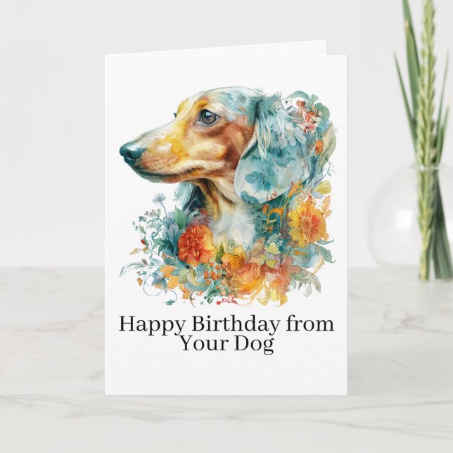 Tarjeta Feliz cumpleaños de Dachshund floral adorable (Anverso)
