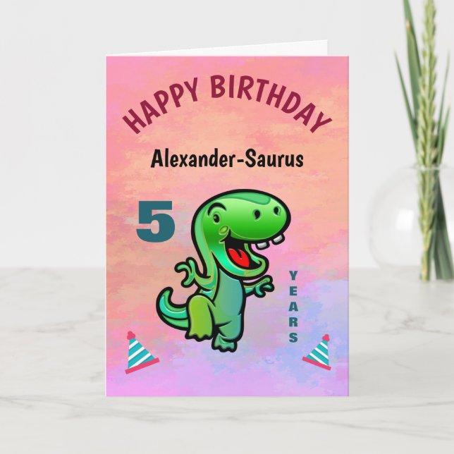 Tarjeta Feliz cumpleaños de dinosaurios verdes  (Anverso)