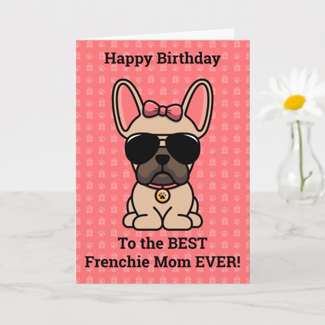 Tarjeta Feliz Cumpleaños de Dog Light Fawn French Bulldog (Planta pequeña)