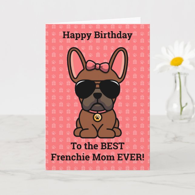 Tarjeta Feliz Cumpleaños de Dog Red Fawn Bulldog Francés (Planta pequeña)