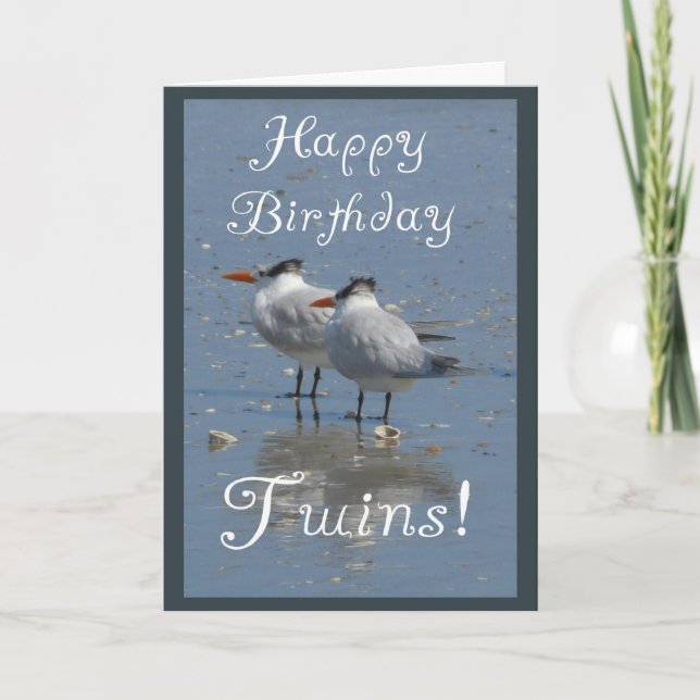 Tarjeta Feliz cumpleaños de dos aves marinas idénticas en  (Anverso)