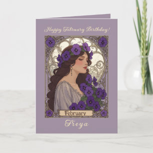 Tarjeta Feliz cumpleaños de enero Violet Flores Art Nouvea