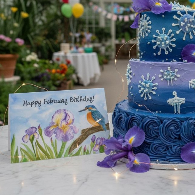 Tarjeta Feliz cumpleaños de febrero Kingfisher con Iris (Subido por el creador)