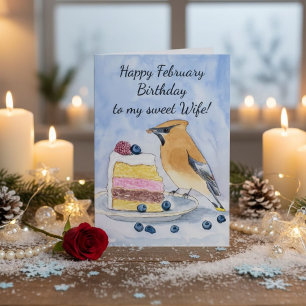 Tarjeta Feliz cumpleaños de febrero para esposa Pastel de