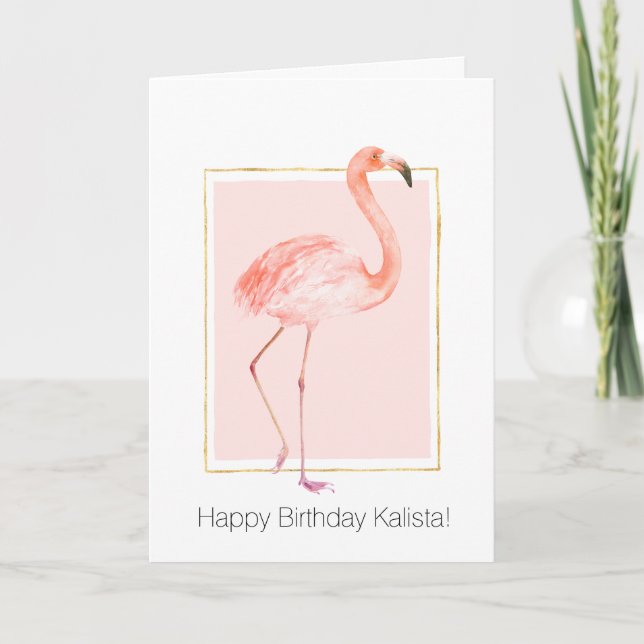Tarjeta Feliz cumpleaños de flamingo rosado (Anverso)