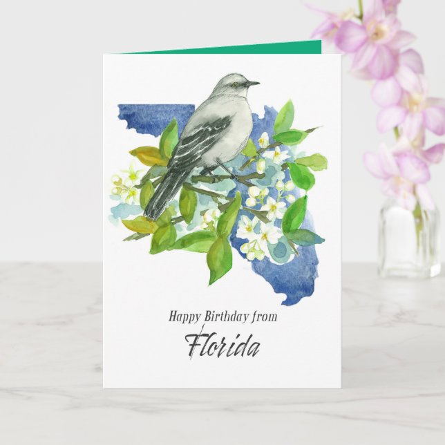 Tarjeta Feliz Cumpleaños de Flores de Sinsonte de Florida (Orquídea)