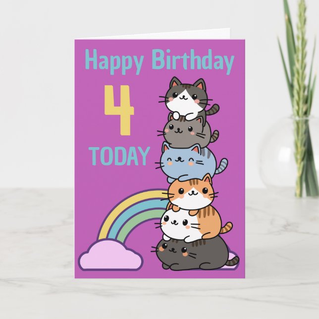Tarjeta Feliz Cumpleaños De Gatos Con Edad (Anverso)