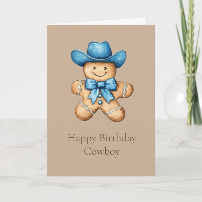 Tarjeta Feliz cumpleaños de Gingerbread Cowboy (Anverso)