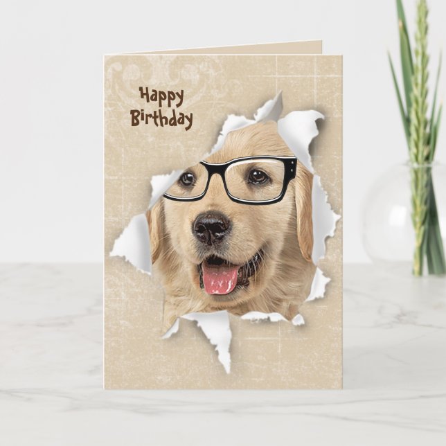 Tarjeta Feliz cumpleaños de Golden Retriever (Anverso)