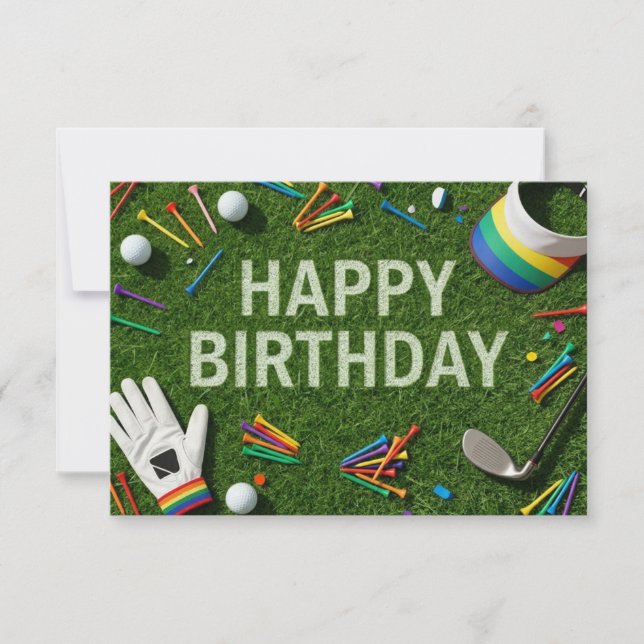 Tarjeta Feliz cumpleaños de golf en verde  (Anverso)