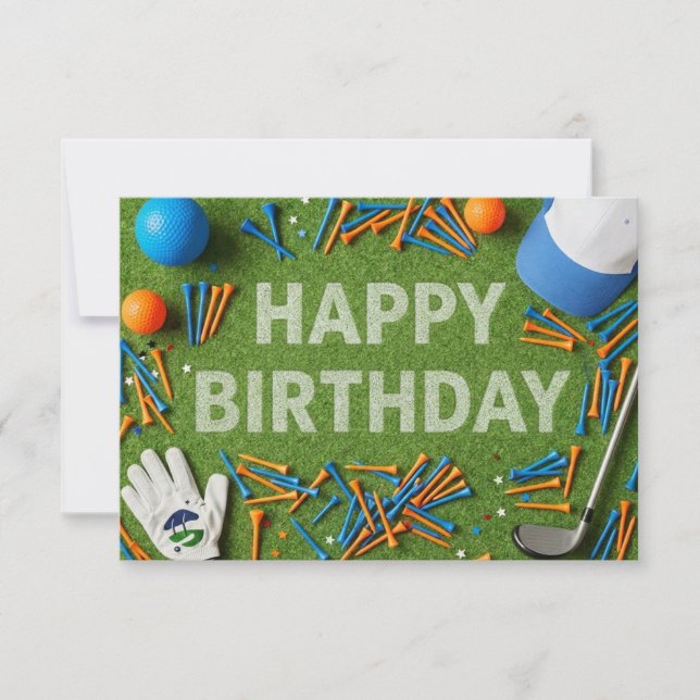 Tarjeta Feliz cumpleaños de golf en verde  (Anverso)