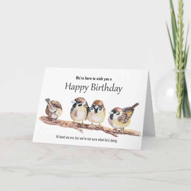 Tarjeta Feliz cumpleaños de Grupo Cute Gorrión (Anverso)