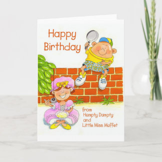 Tarjeta Feliz cumpleaños de Humpty y de la pequeña Srta.