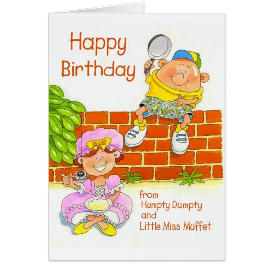 Tarjeta Feliz cumpleaños de Humpty y de la pequeña Srta.