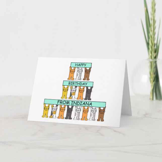 Tarjeta Feliz cumpleaños de Indiana, gatos del dibujo (Anverso)