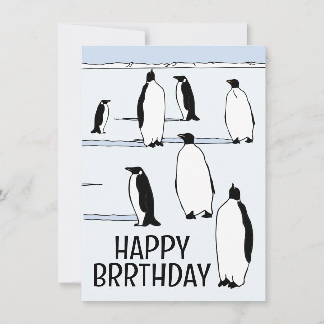 Tarjeta Feliz cumpleaños de invierno de BRRthday Penguin G (Anverso)