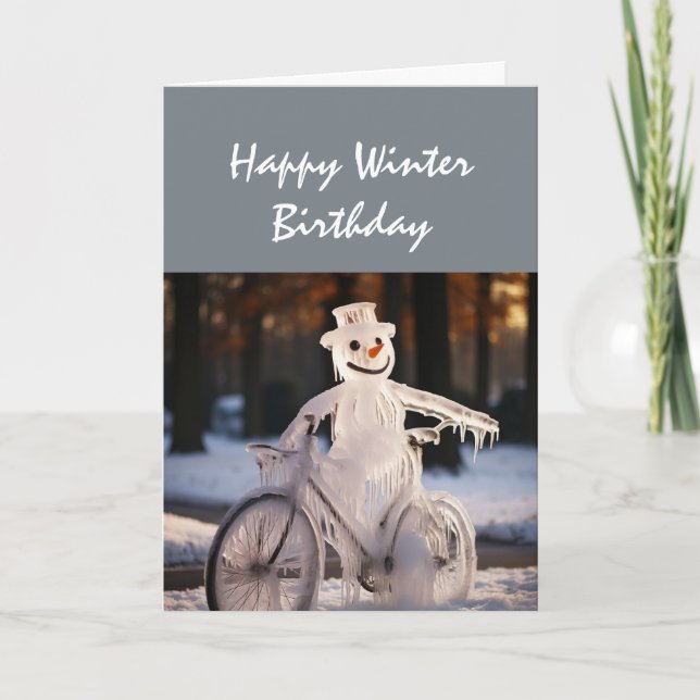 Tarjeta Feliz Cumpleaños de Invierno Humor Divertido Muñec (Anverso)