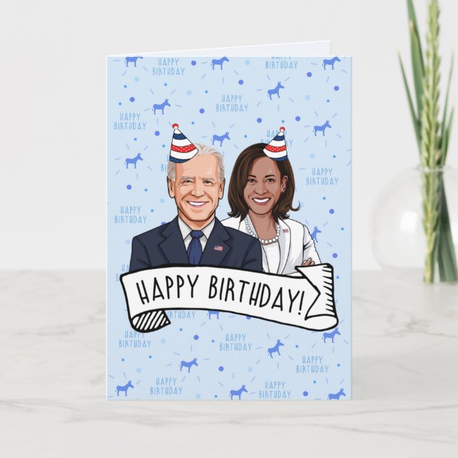 Tarjeta Feliz cumpleaños de Joe y Kamala (Anverso)