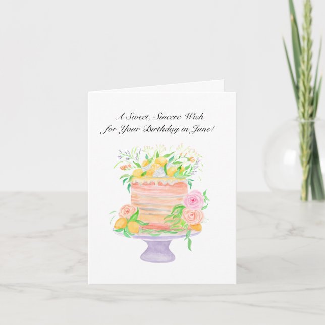 Tarjeta Feliz cumpleaños de junio Rosas y Limones Pastel (Anverso)