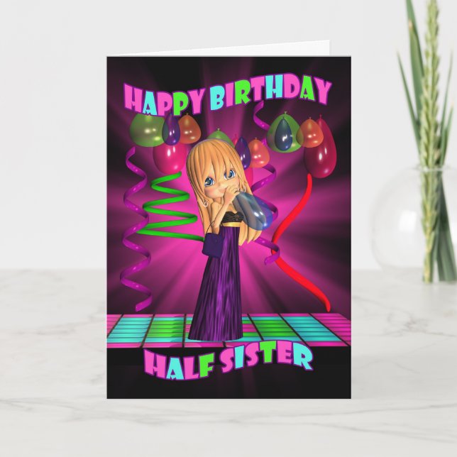 Tarjeta Feliz cumpleaños de la hemanastra con pequeño (Anverso)