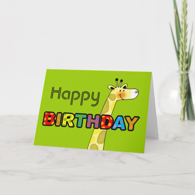 Tarjeta Feliz cumpleaños de la jirafa linda (Anverso)