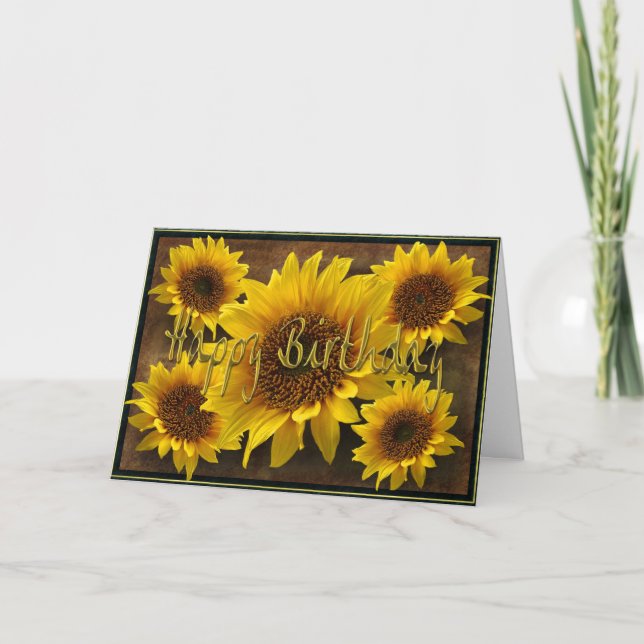 Tarjeta Feliz cumpleaños de los girasoles terrosos (Anverso)
