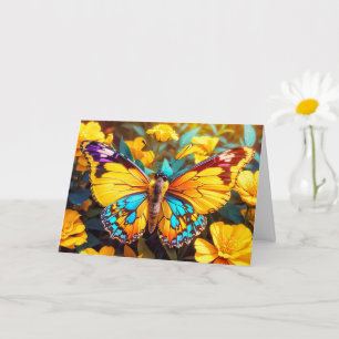 Tarjeta Feliz cumpleaños de mariposa colorida en reposo