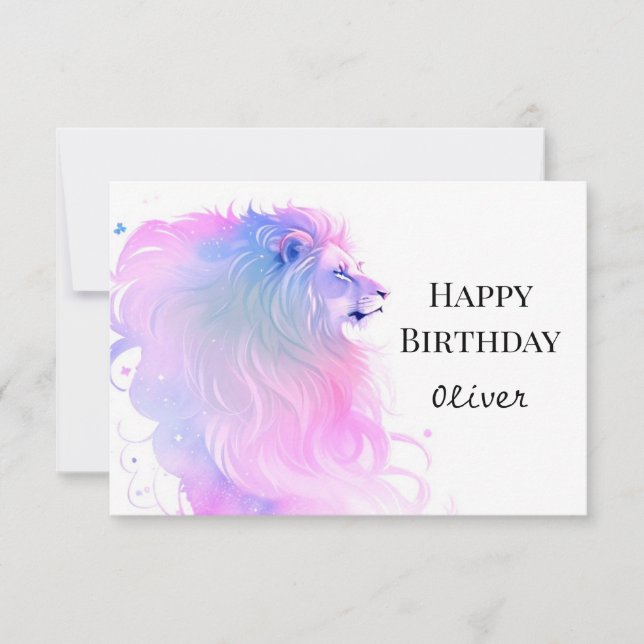 Tarjeta Feliz cumpleaños de Moda Safari para leones (Anverso)