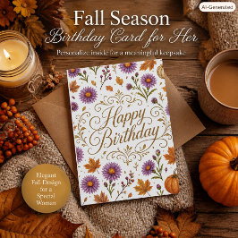 Tarjeta Feliz Cumpleaños de Otoño Flores Florales Para Ell